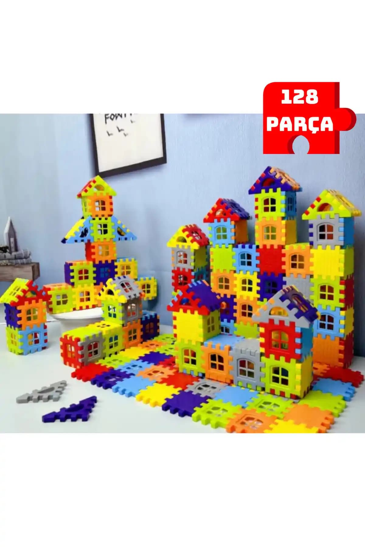 Puzzle City Üç Boyutlu Yapı ve Tasarım Blokları: Türkiye’de Üretilen 128 Parça Eğitim Seti
