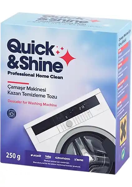 Quick&Shine Çamaşır Makinesi Kazan Temizleme Tozu 250 g ile Kireç ve Tortu Temizliği