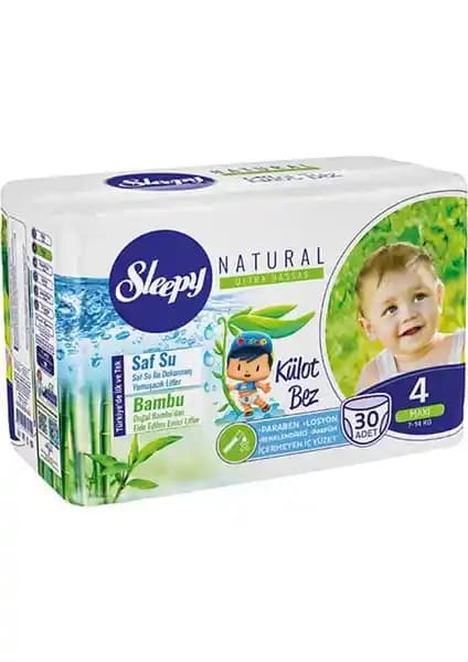 Sleepy Natural Külot Bebek Bezi Maxi 4 Beden 7-14 kg – 30'lu Paket, Yumuşak Dokunuş