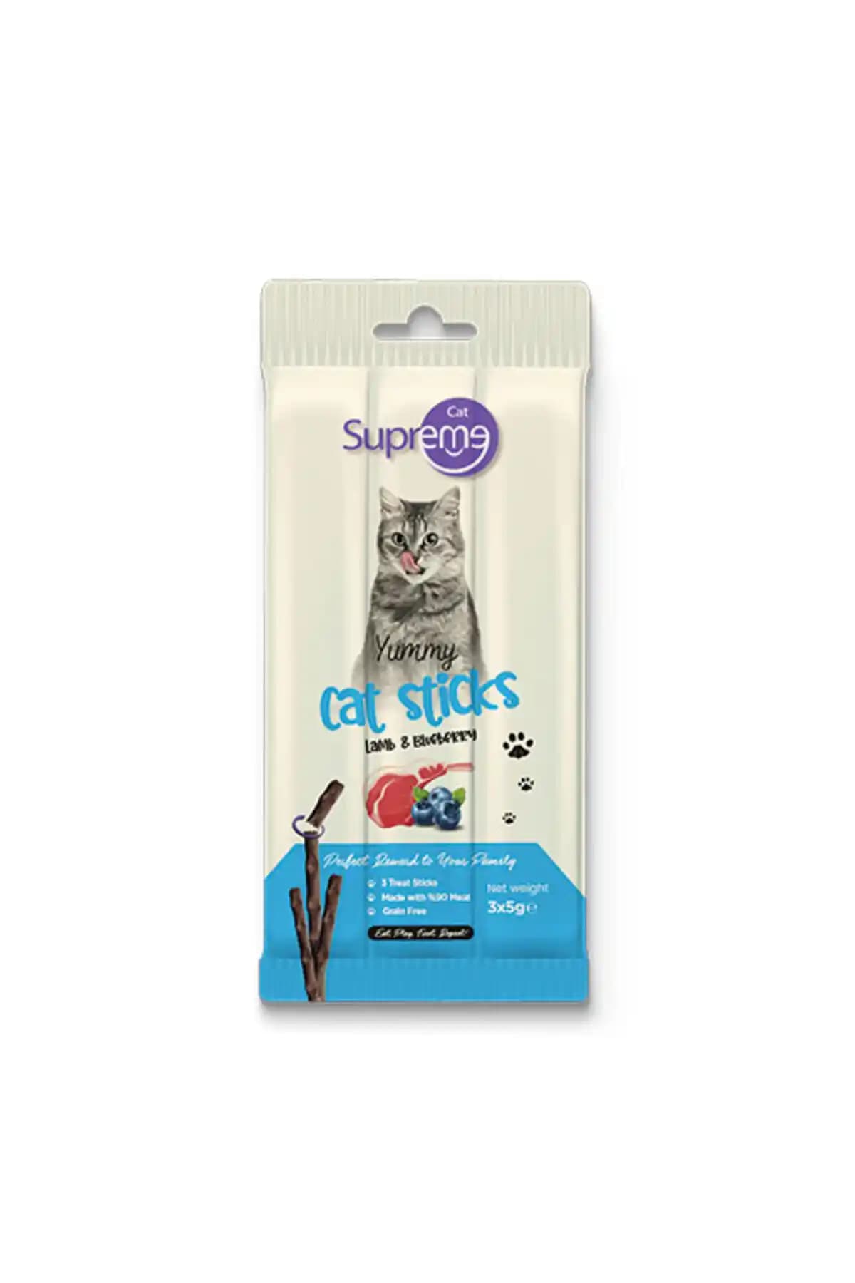 Supreme Cat Sticks Kuzulu ve Yaban Mersinli: Yetişkin Kediler İçin Dengeli Ödül Çubuğu