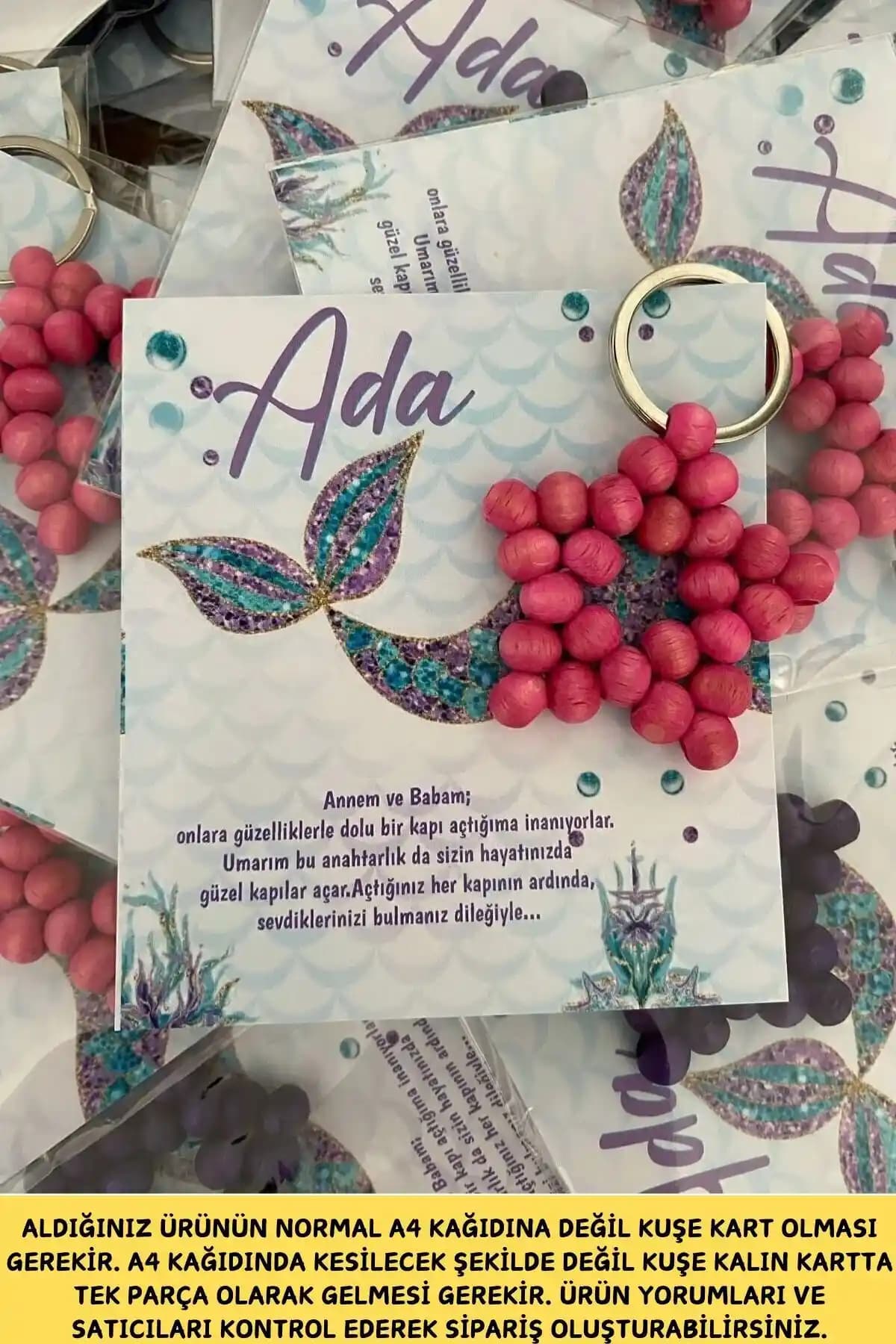 Süsler Ahşap Yıldız Anahtarlıklar: Deniz Kızı Temalı Bebek Hediyeliği ve Kuşe Kart Seti Türkiye Menşei