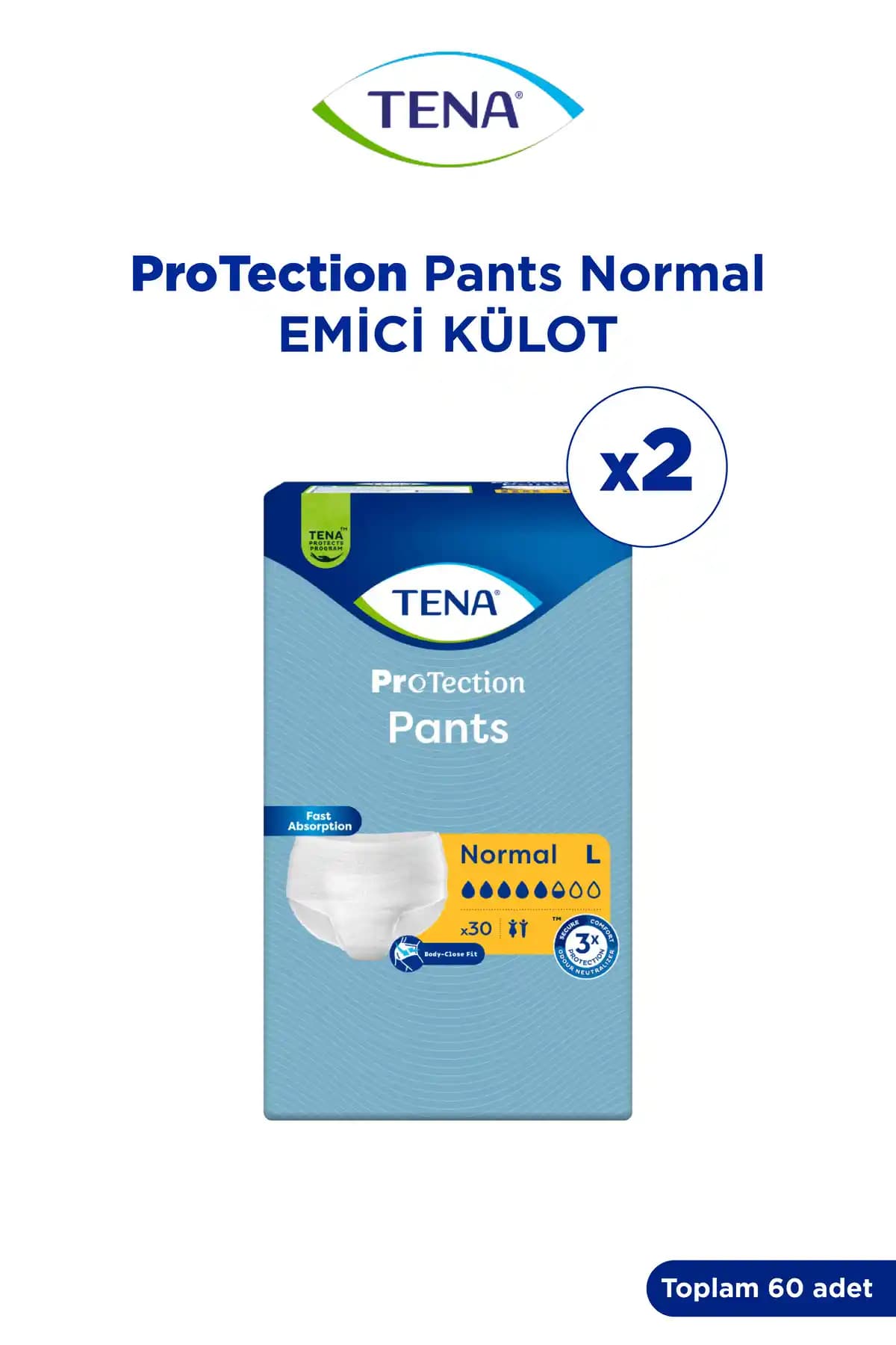 Tena 5.5 Damla Emici Külot Hasta Bezi Large (L) – 60 Adet, Nefes Alabilir Dış Yüzey ve Sızıntı Kontrolü