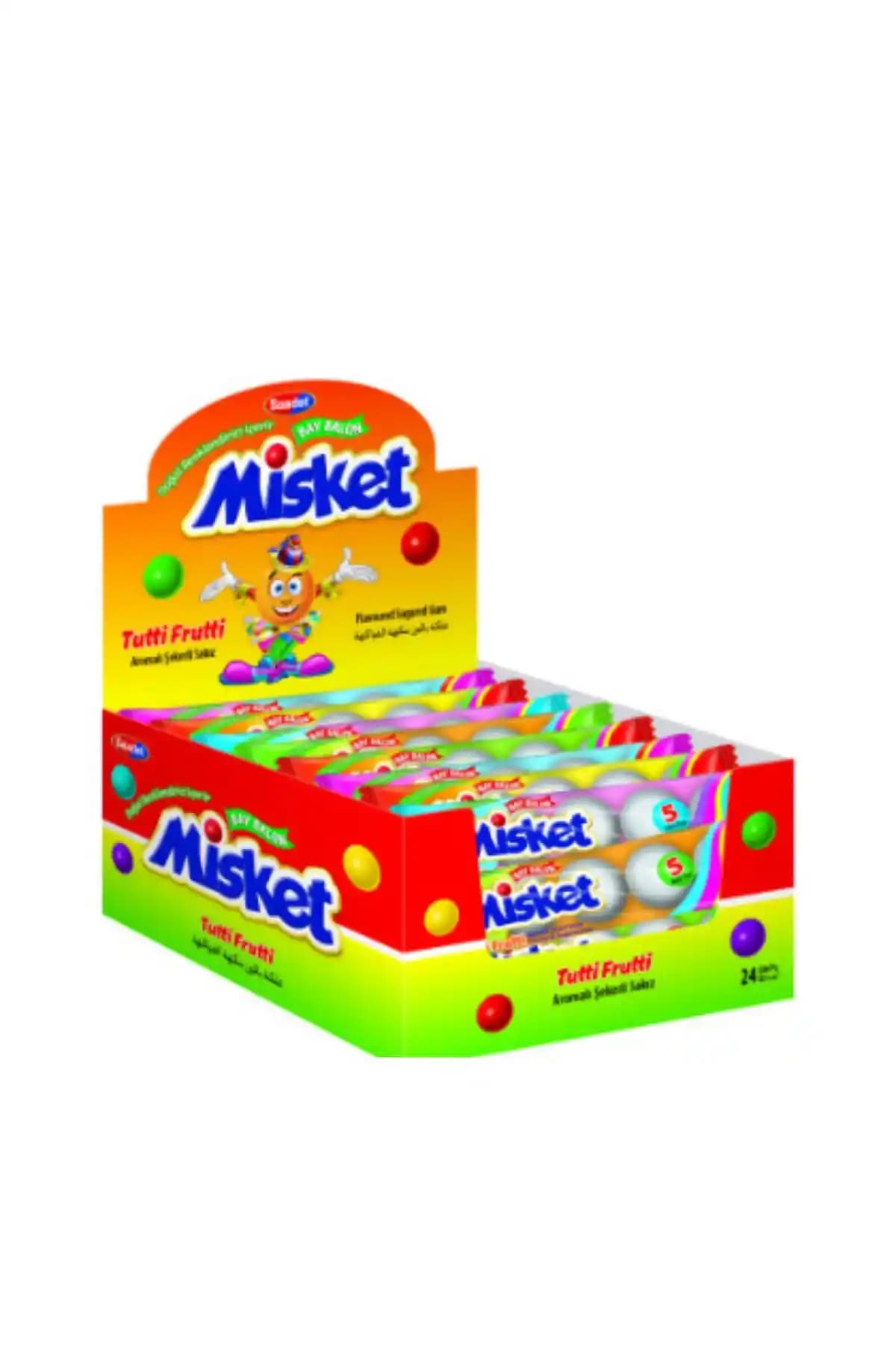 Türkiye Menşei Tutti Frutti Aromalı SAADET Bay Balon Misket Sakızı, 24’lü Kutu