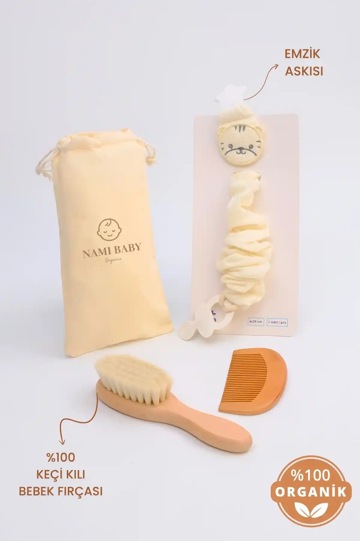 Türkiye Menşeli Nami Baby Keçi Kılı Tarağı ve Fırça Seti: Doğal Saç Bakımı.