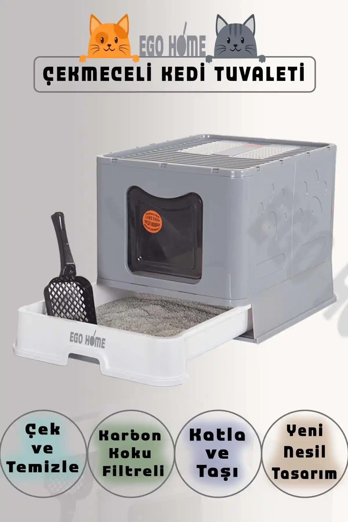 Türkiye Yapımı Ego Home Kapalı Çekmeceli Kedi Tuvaleti: Katlanabilir ve Hijyenik Tasarım