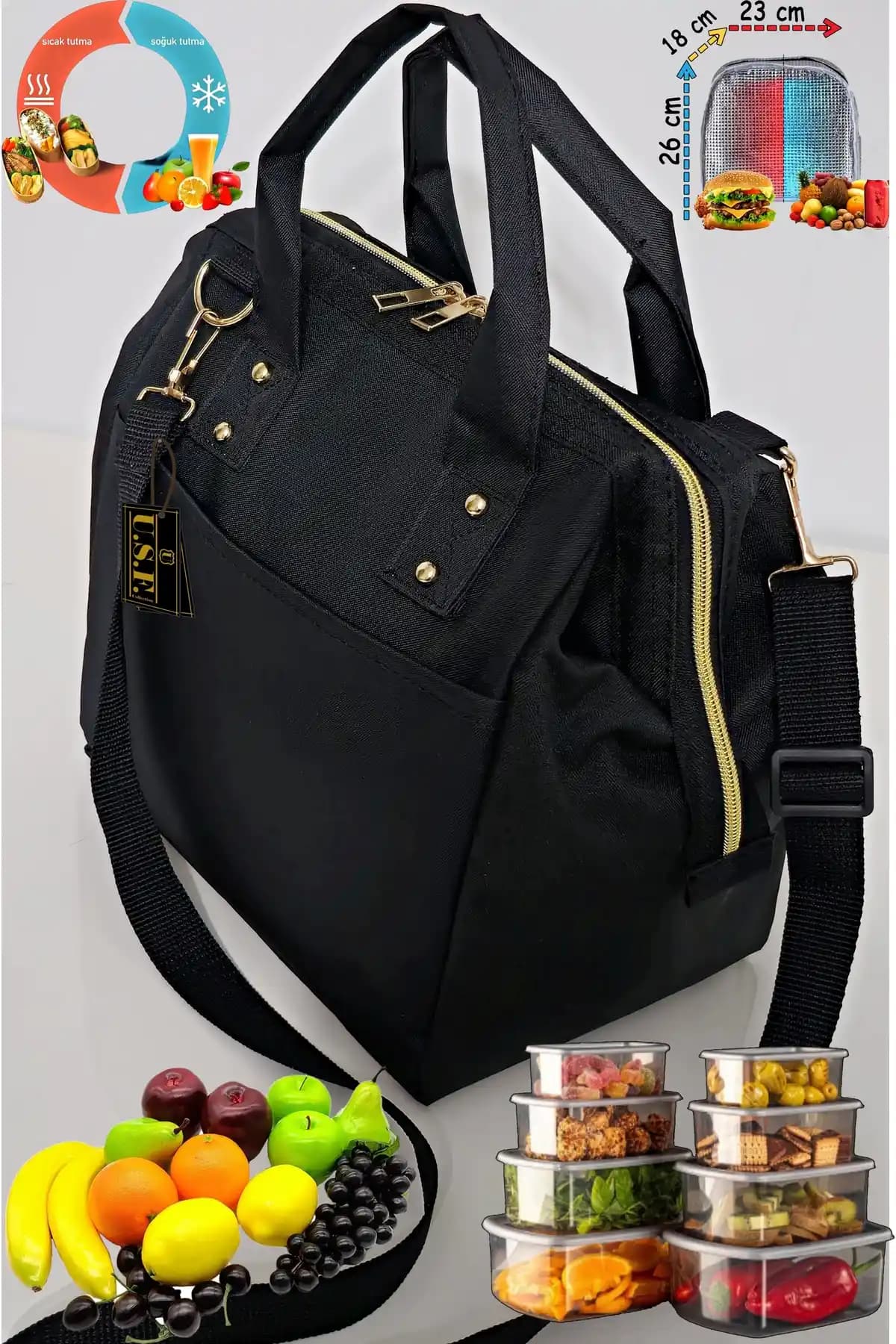 USF Termal Yalıtımlı Sıcak/Soğuk Yemek Çantası – 9,4 L Kapasiteli, Askılı Taşıma
