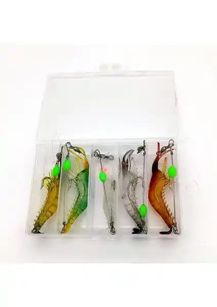 Valkyrie Fosforlu Silikon Karides Yemi Seti – 5 Renkli, 7.5 cm, 5.5 g, Kutu İçerikli