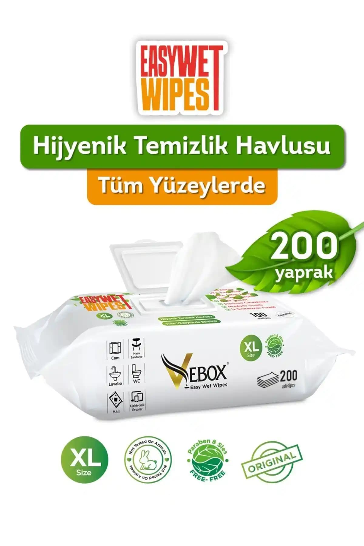 VEBOX Easy Wet Wipes Yuzey Temizleme Havlusu: Anti alerjik, yoğun dokulu güvenli temizleme