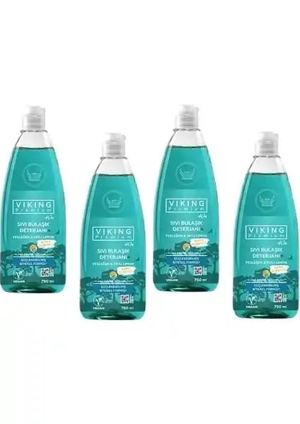Viking Premium Sıvı Bulaşık Deterjanı - Fesleğen ve Tatlı Limon Kokusu, 4x750 ml