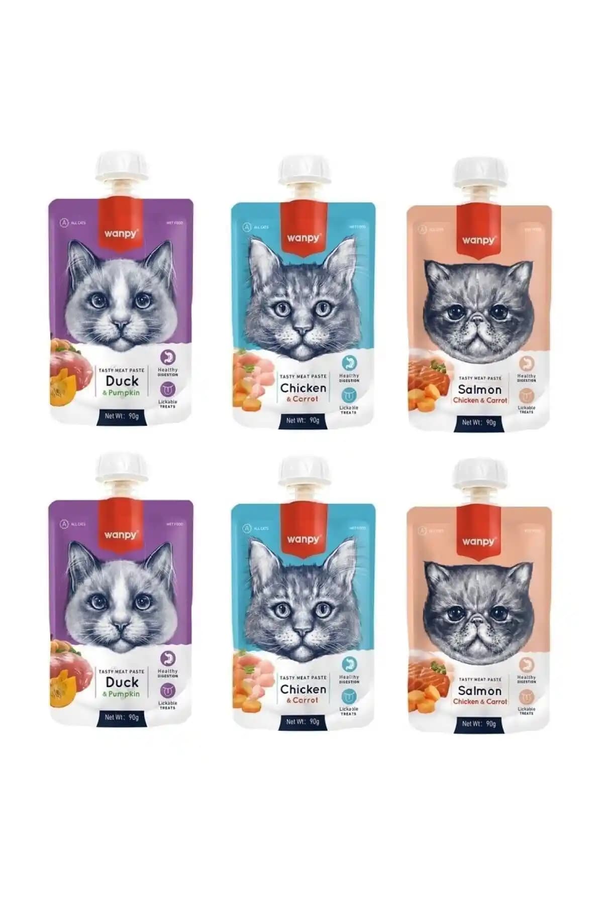 Wanpy 3 Çeşit Karma Kedi Et Ezmesi 90 g × 6 Adet – Sıvı Formda Lezzetli Karışım