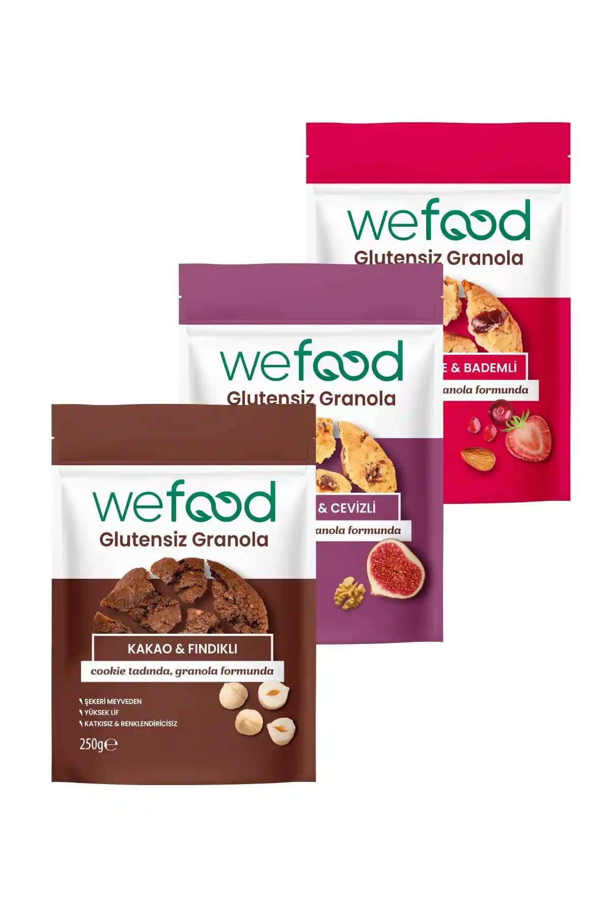 Wefood Glutensiz Granola Deneme Paketi 3x250 g – Taşınabilir ve Dengeli Atıştırmalık