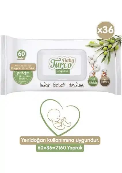Yenidoğan Bakımı İçin Türkiye Menşeli 36x60 cm Islak Bebek Havlusu; 2160 Yapraklı 6'lı Kutulu Set