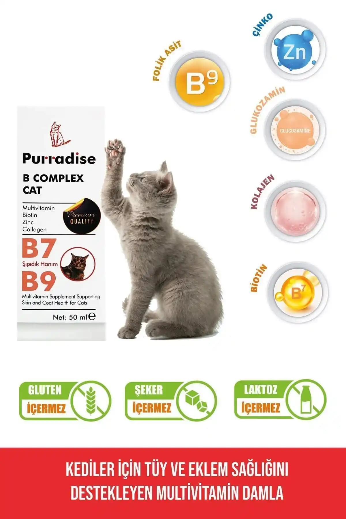 Purradise B Complex Kedi Tüy Sağlığı Damlası ile Tüylerinizi Güçlendirin ve Parlaklığını Artırın