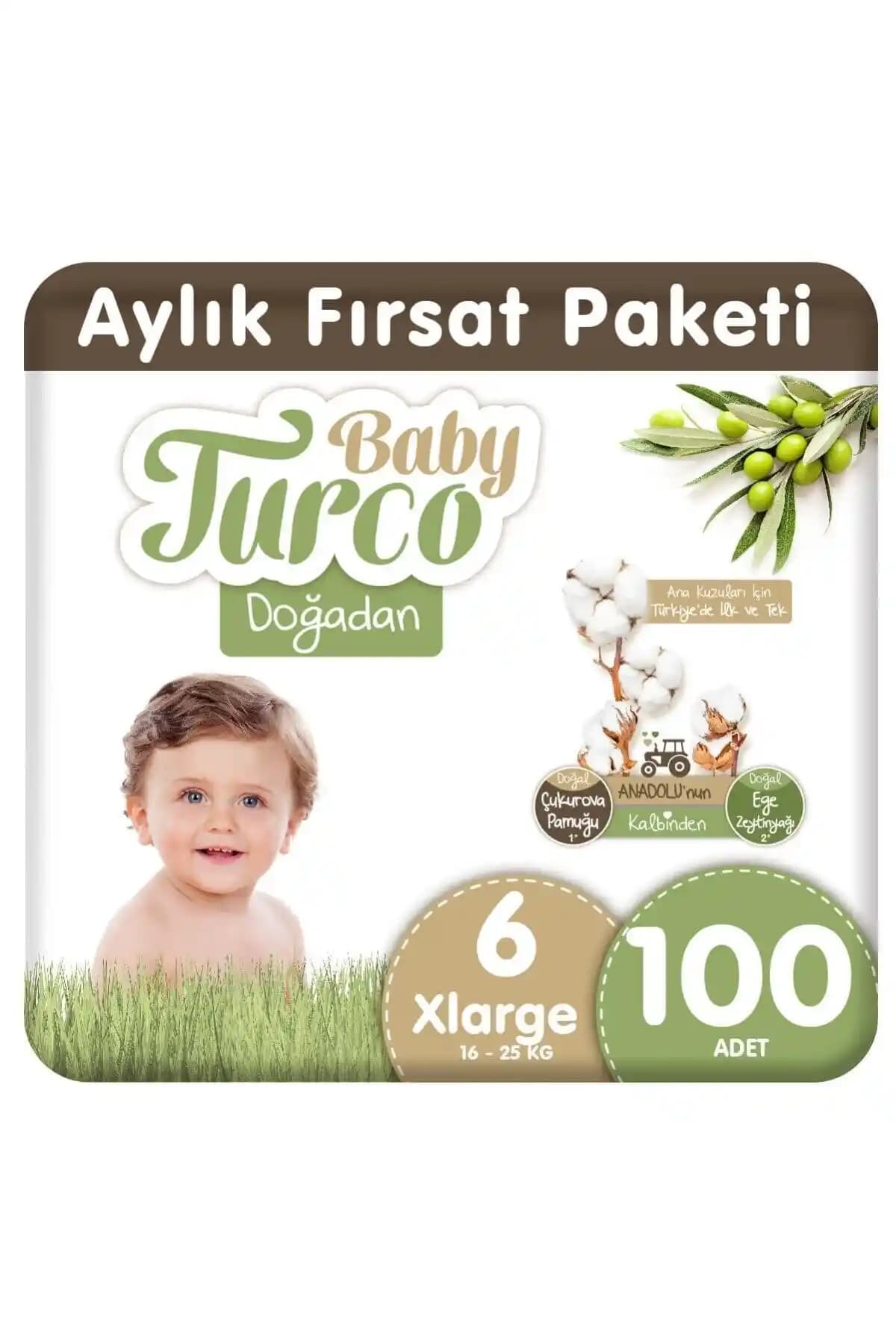 Baby Turco Doğadan 6 Numara Xlarge Bebek Bezi - Uzun Süreli Koruma ve Konfor
