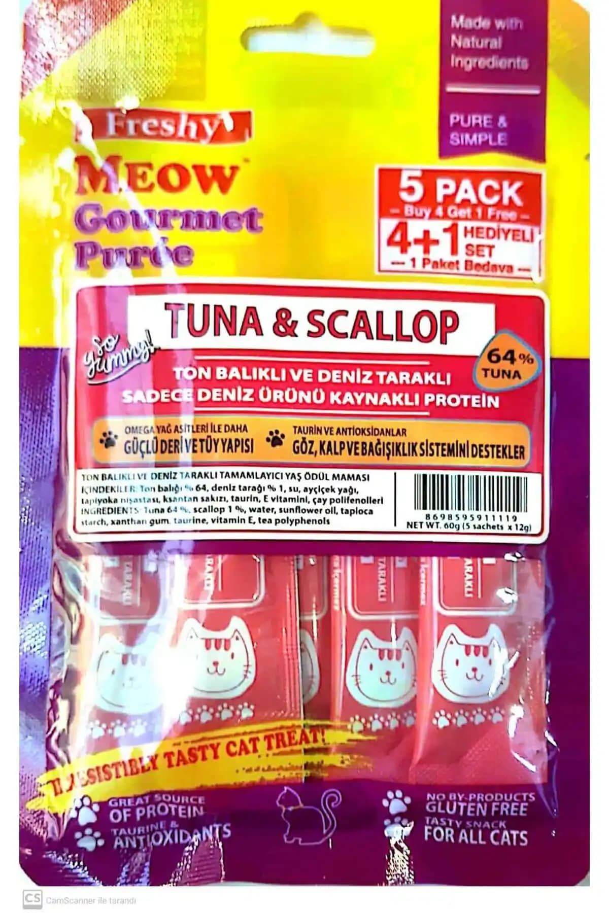 Freshy Meow Gourmet Tuna Balıklı ve Deniz Taraklı Kremalı Kedi Ödülü Ürün Özellikleri ve Faydaları