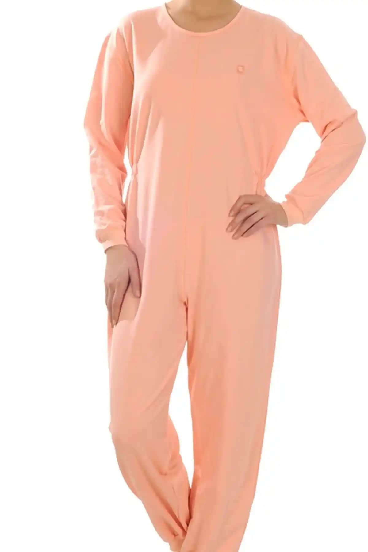 Kadın Hasta Bakım Tulumu Yazlık Sırt Fermuarlı 100% Pamuk Konforlu ve Pratik Tasarım