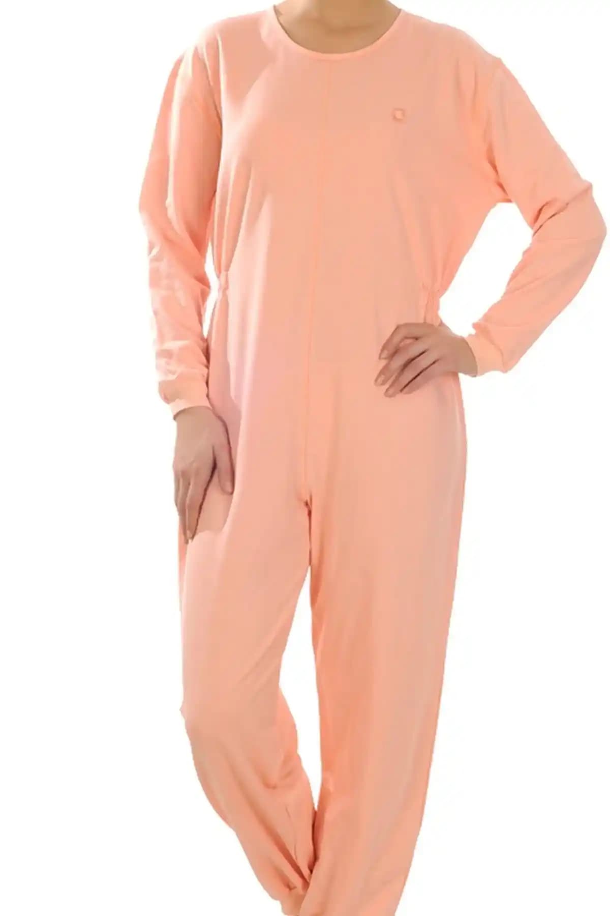 Kadın Hasta Bakım Tulumu Yazlık Sırt Fermuarlı 100% Pamuk Konforlu ve Pratik Tasarım