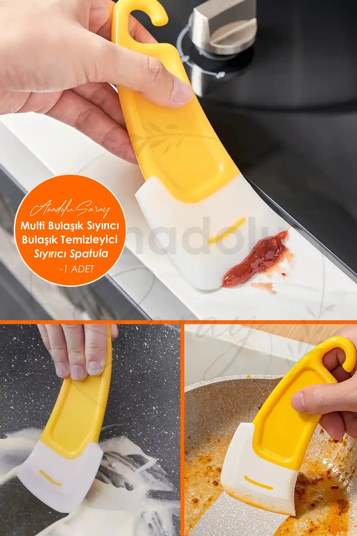 Anadolu Saray Pratik Tencere Ocak ve Bulaşık Dip Sıyırıcı ile Ön Temizlik için Silikon Çekici