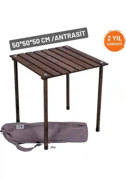 Bag The Joy 50x50x50 Katlanır Rulo Kamp Masası Antrasit – Kayın Ağacı Tablo