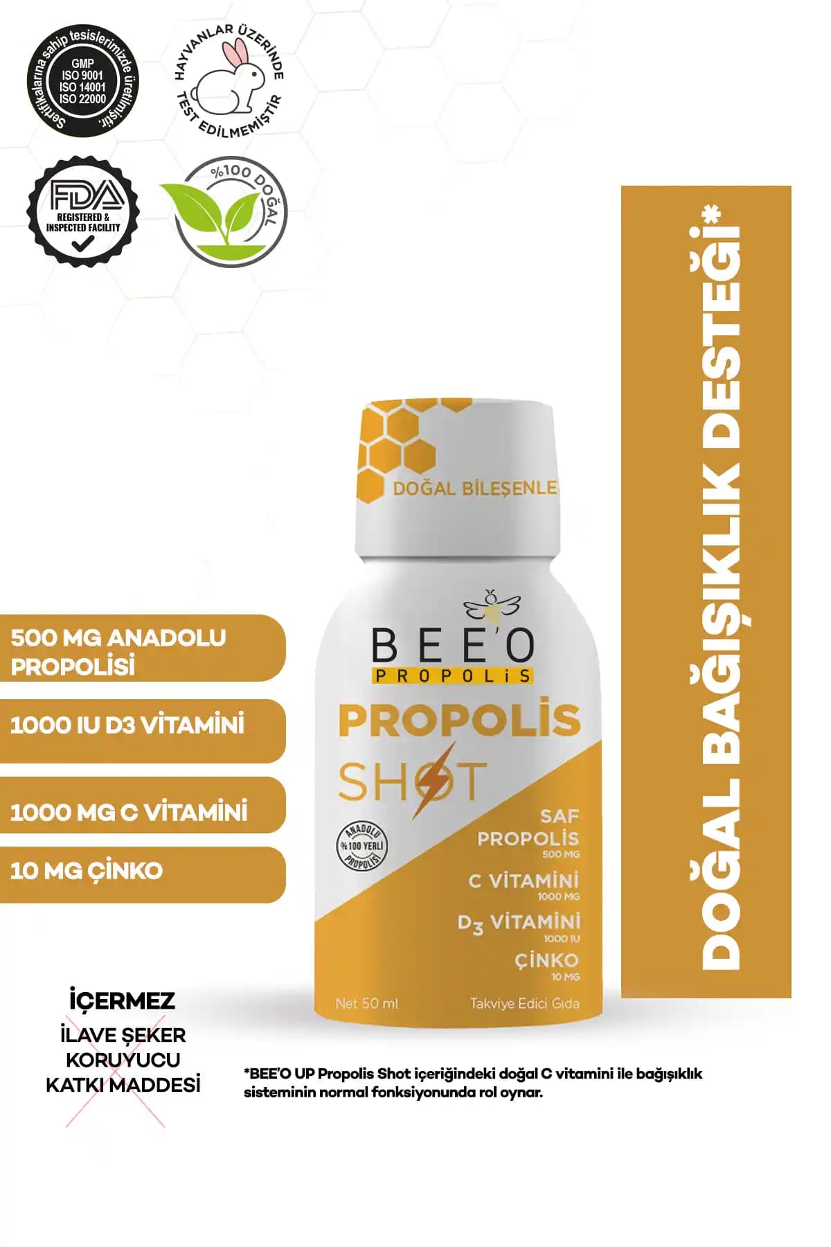 Bee'o Up Çinko D3 C Vitamini Shot Propolis ile Bağışıklık ve Enerji Desteği