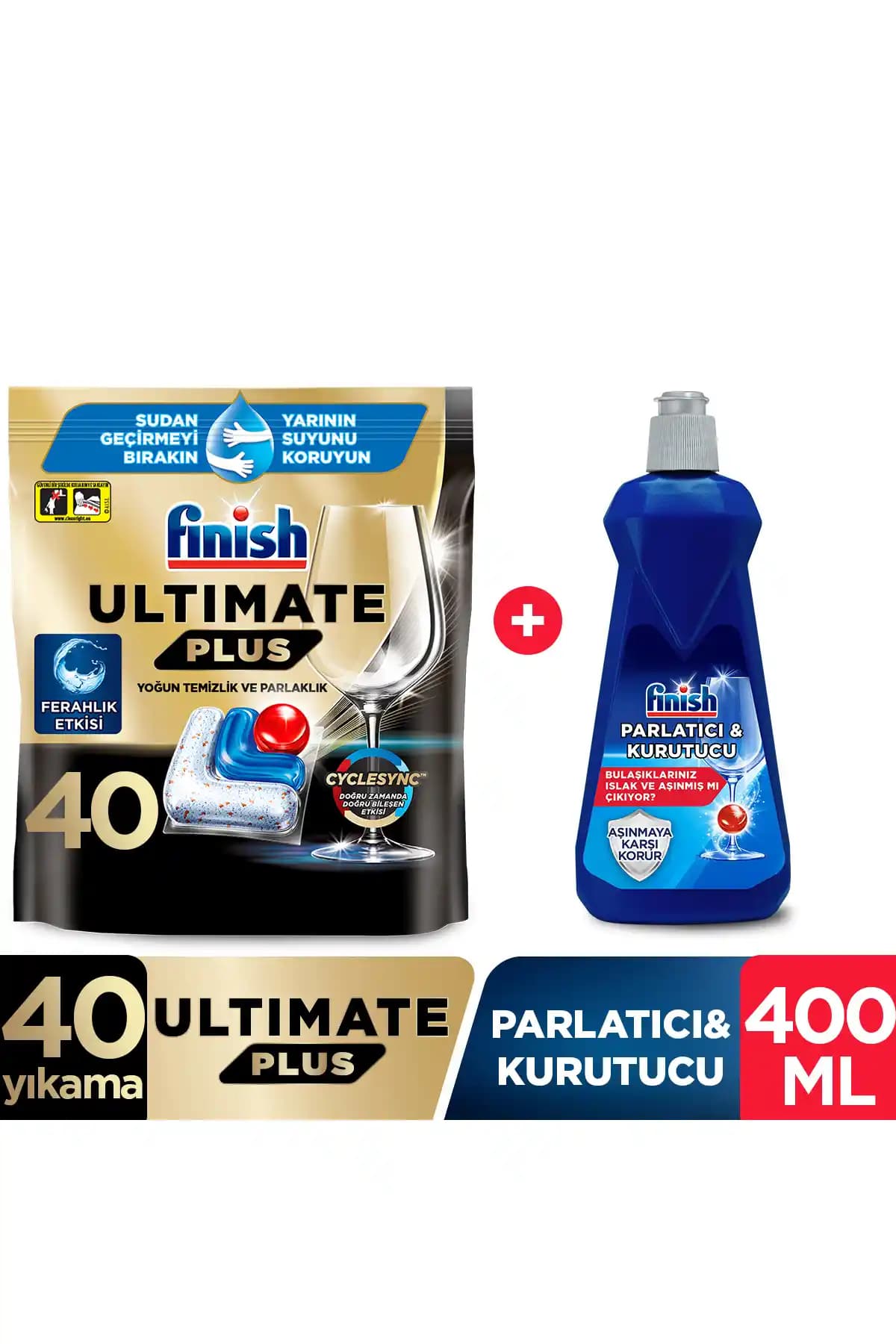 Finish Ultimate Plus Bulaşık Makinesi Deterjanı Kapsül Tablet ve Parlatıcı 40 Adet, 400 ml
