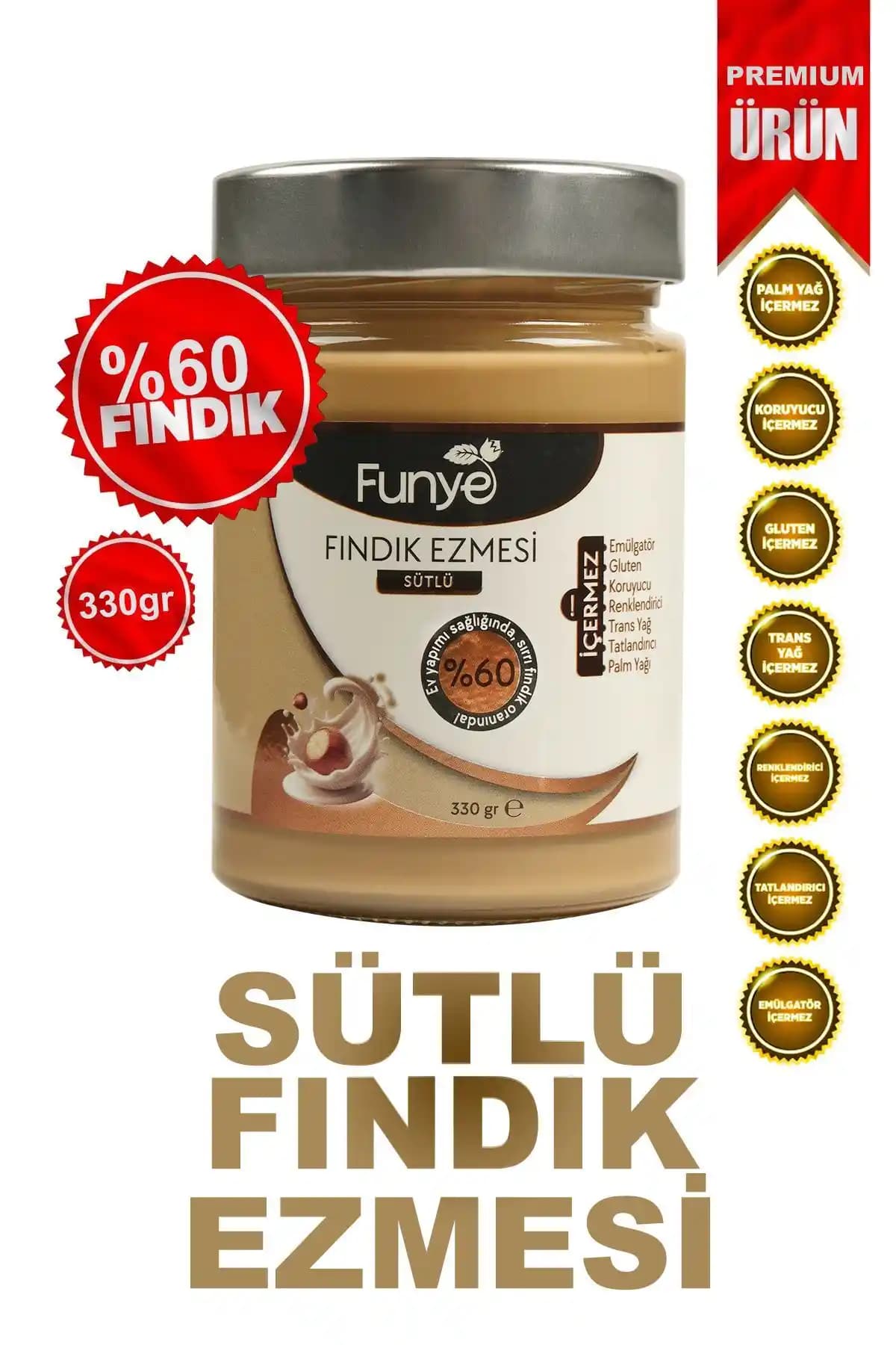 FUNYE Sütlü Fındık Ezmesi: %60 fındık oranı ile doğal kremamsı dokulu 330 g