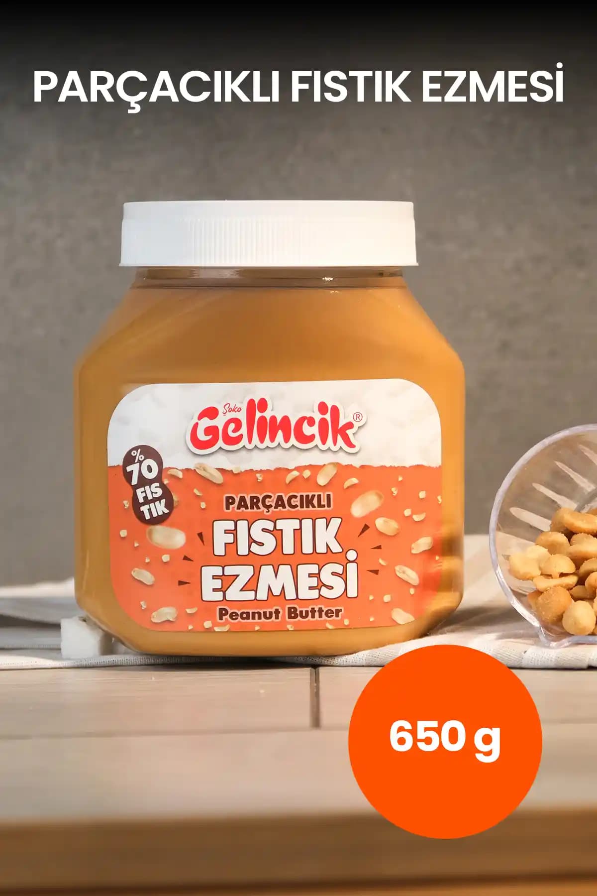 Gelincik Kahvaltılık Sürülebilir Doğal Katkısız 650g Şekerli Parçacıklı Fıstık Ezmesi