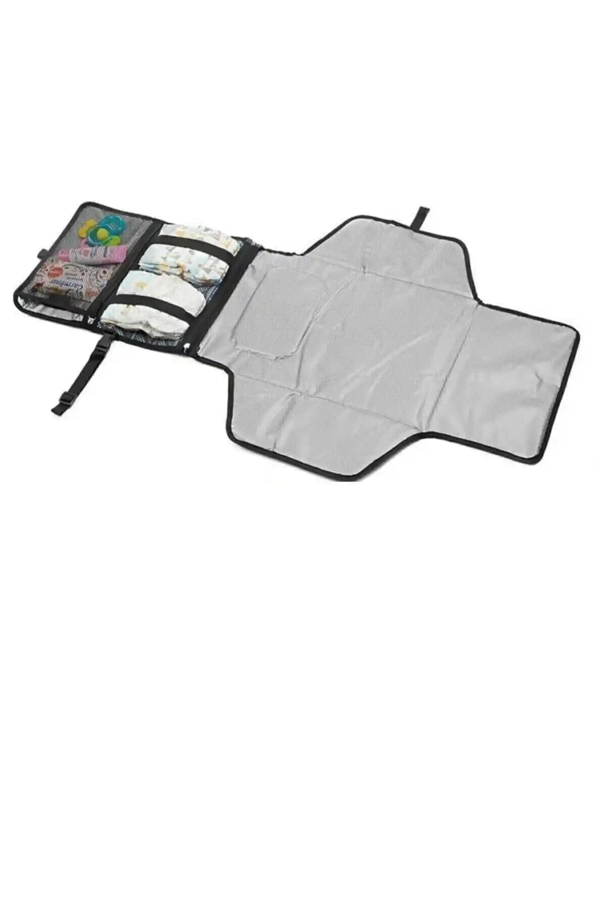 Ksburda Bebek Alt Açma Örtüsü, Minderli Değişim Çantası ve Organizer Siyah Pratik