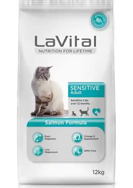 La Vital Somonlu Yetişkin Kedi Maması 12 kg – Hassas Sindirim İçin Istiridye Aromalı
