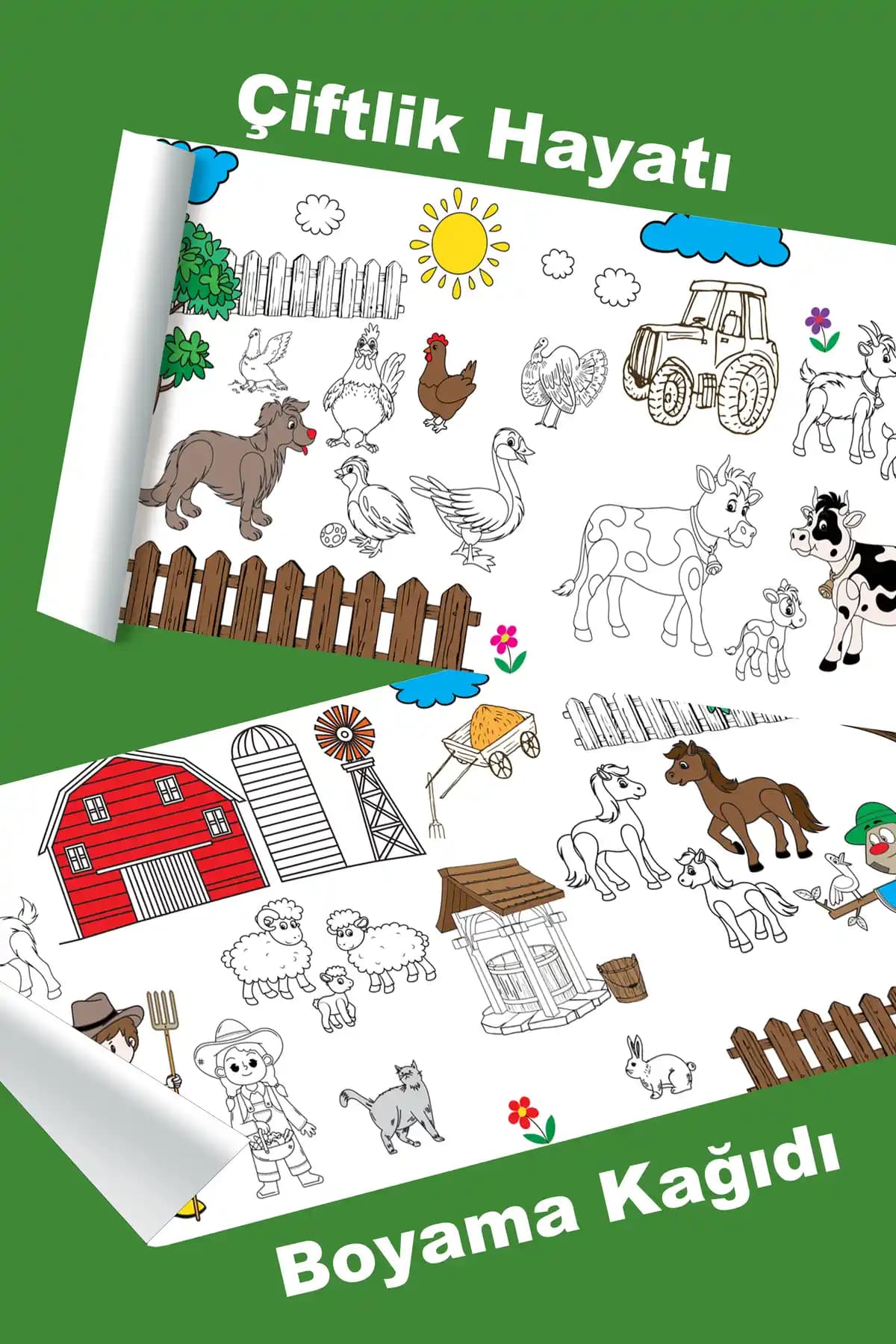 metafortoys Çiftlik Hayatı Dev Boyama Kağıdı 2.5 Metre - Çocuklar İçin Eğitici Etkinlik