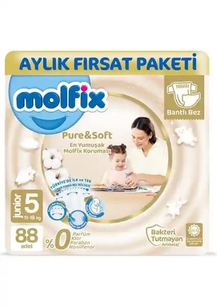 Molfix Pure&Soft 5 Beden Junior 88 Adet Bebek Bezi Aylık Fırsat Paketi İncelemesi