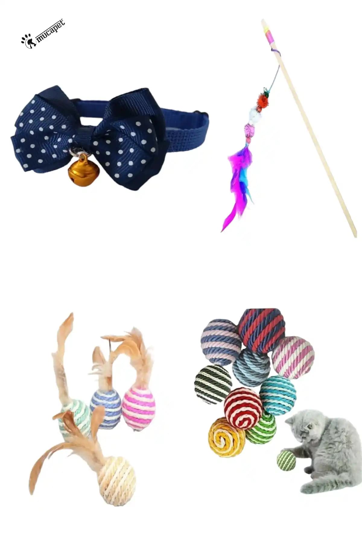 MUCAPET Kedi Oyun Seti: Ip Sarma Topu, Ponponlu Olta ve Tasmalı Oyun için dayanıklı