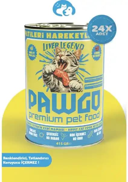 Pawgo Liver Legend Ciğerli Kedi Maması: Doğal İçerik, %6 Protein, %4 Yağ, 24 Paket