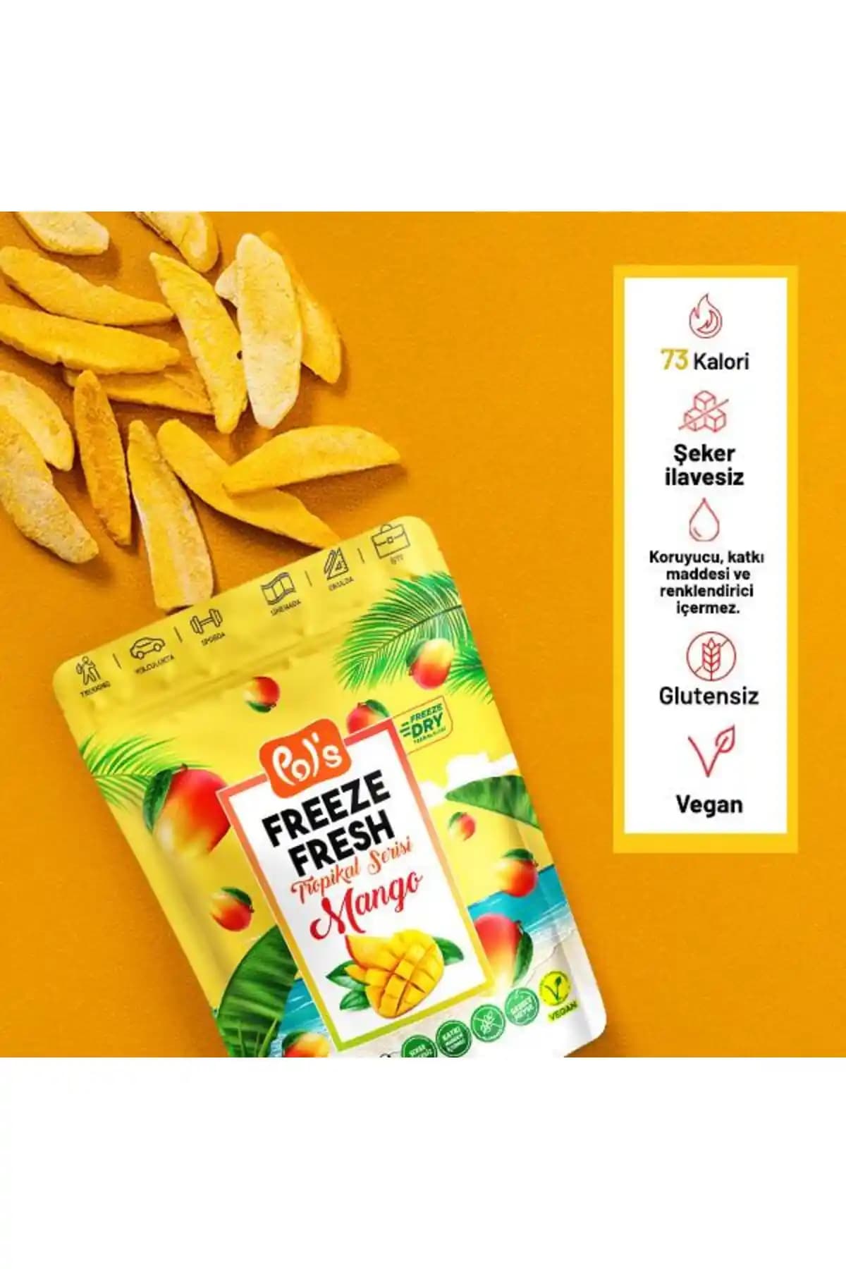 Pol's Gurme Mango Parçaları: Dondurularak Kurutulmuş Mango, Pratik 20 g Paket