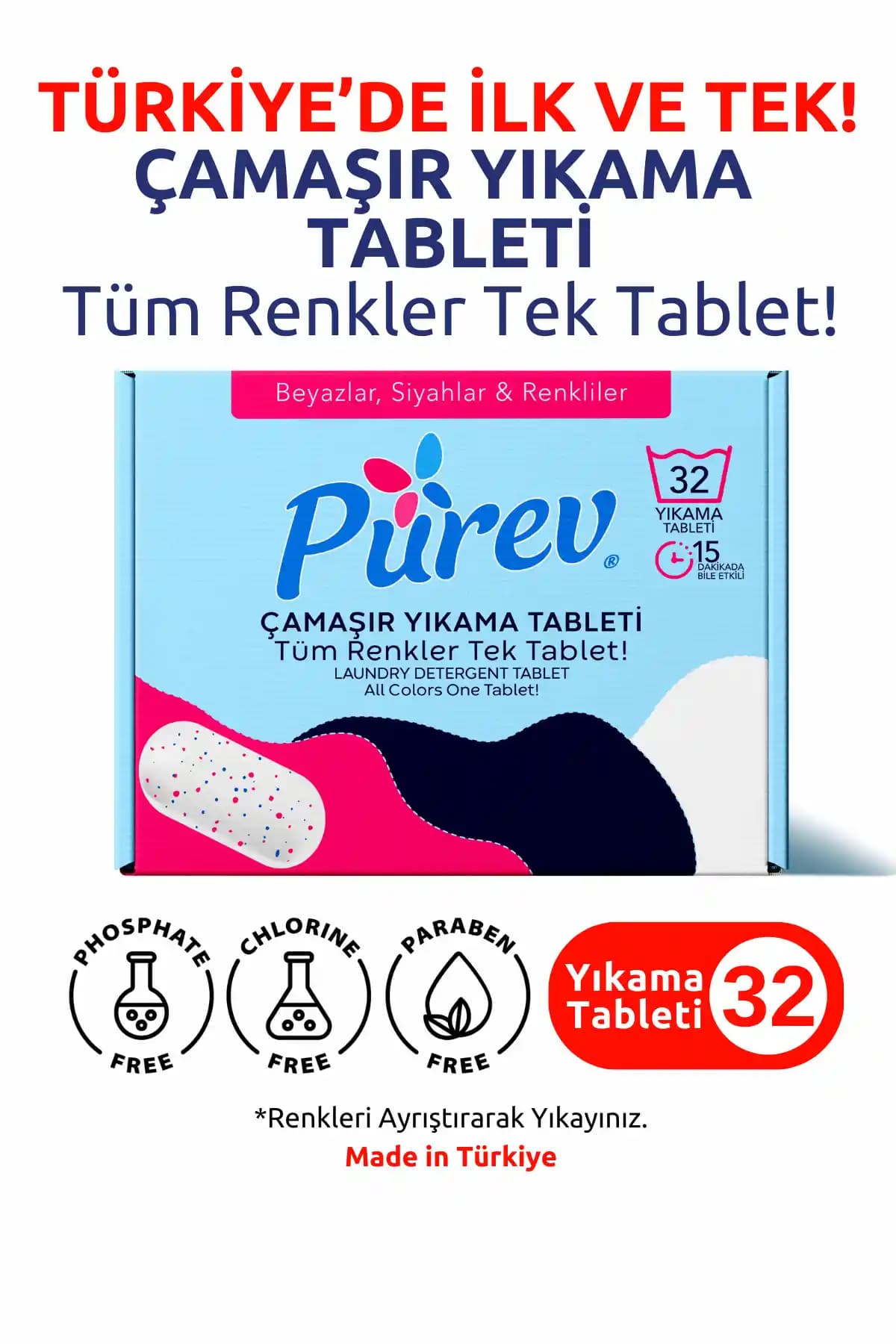 PUREV Çamaşır Yıkama Kapsülü: Tüm Renkler İçin Tek Ürünle Güvenli Temizlik