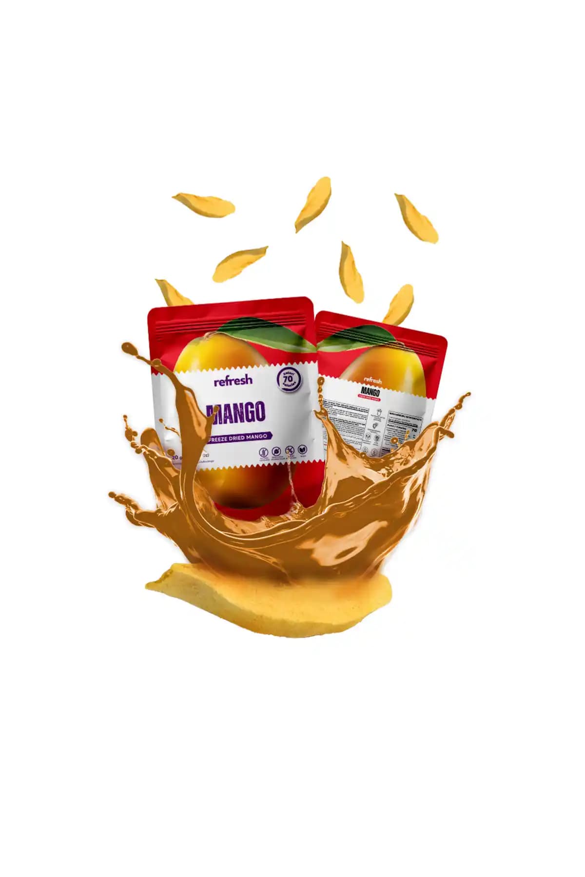 Refresh Chips Dondurularak Kurutulmuş Mango 20g – Doğal, Vegan ve Glutensiz Atıştırmalık
