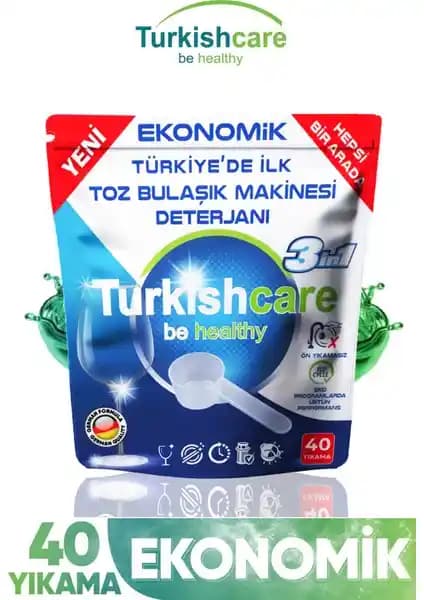 Turkishcare Ekonomik Hepsi Bir Arada Bulaşık Makinesi Tableti – 40 Yıkama Kapasitesi