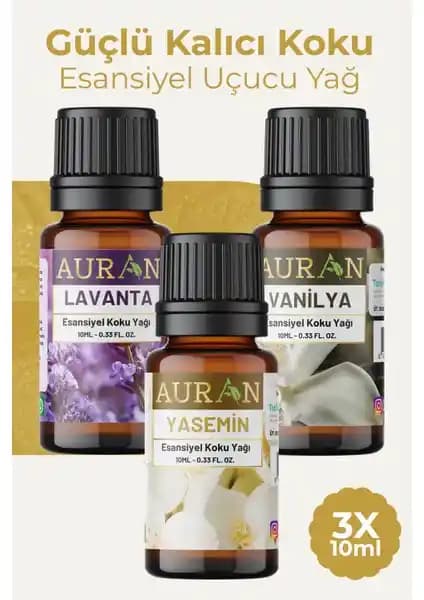 Auran Lavanta Yasemin Vanilya Esansiyel Uçucu Yağ Seti Doğa Dostu ve Çok Yönlü Kullanım