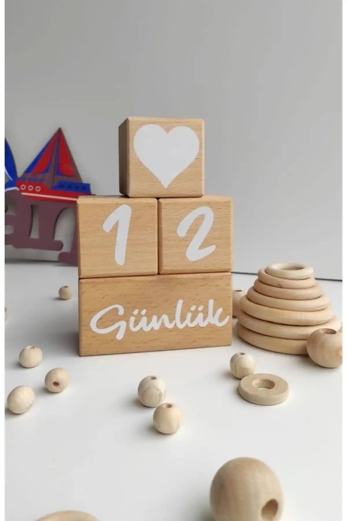 Babyroom Anne Bebek Anı Küp Seti: Doğal Ahşap Dekoratif ve Fotoğraf Çekim Ürünü