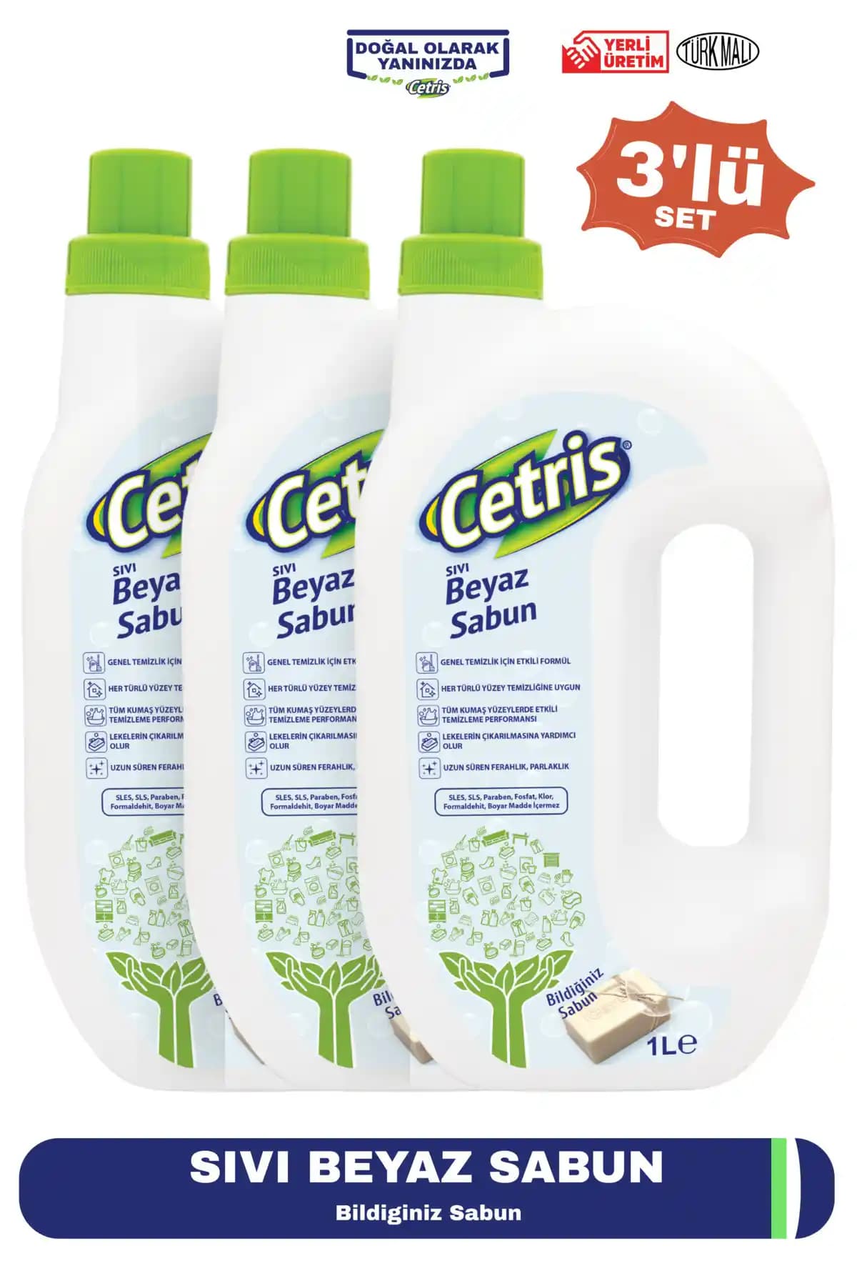 CETRIS 1lt Sıvı Beyaz Sabun Doğal ve Güvenilir Temizlik Çözümü