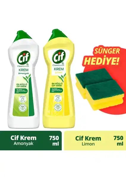 Cif Krem Amonyak ve Limon ile Güçlü ve Pratik Ev Temizliği Seti