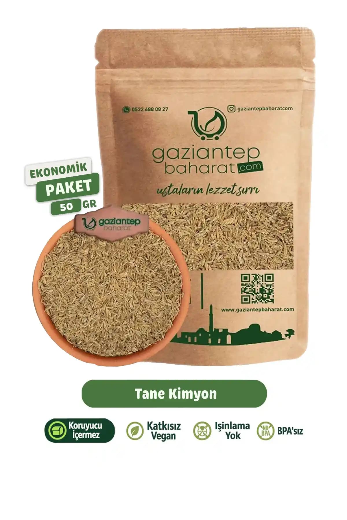 Gaziantep Kimyon Tane 50gr Doğal ve Katkısız Baharat, Mutfakta Lezzet ve Aroma Katıcı