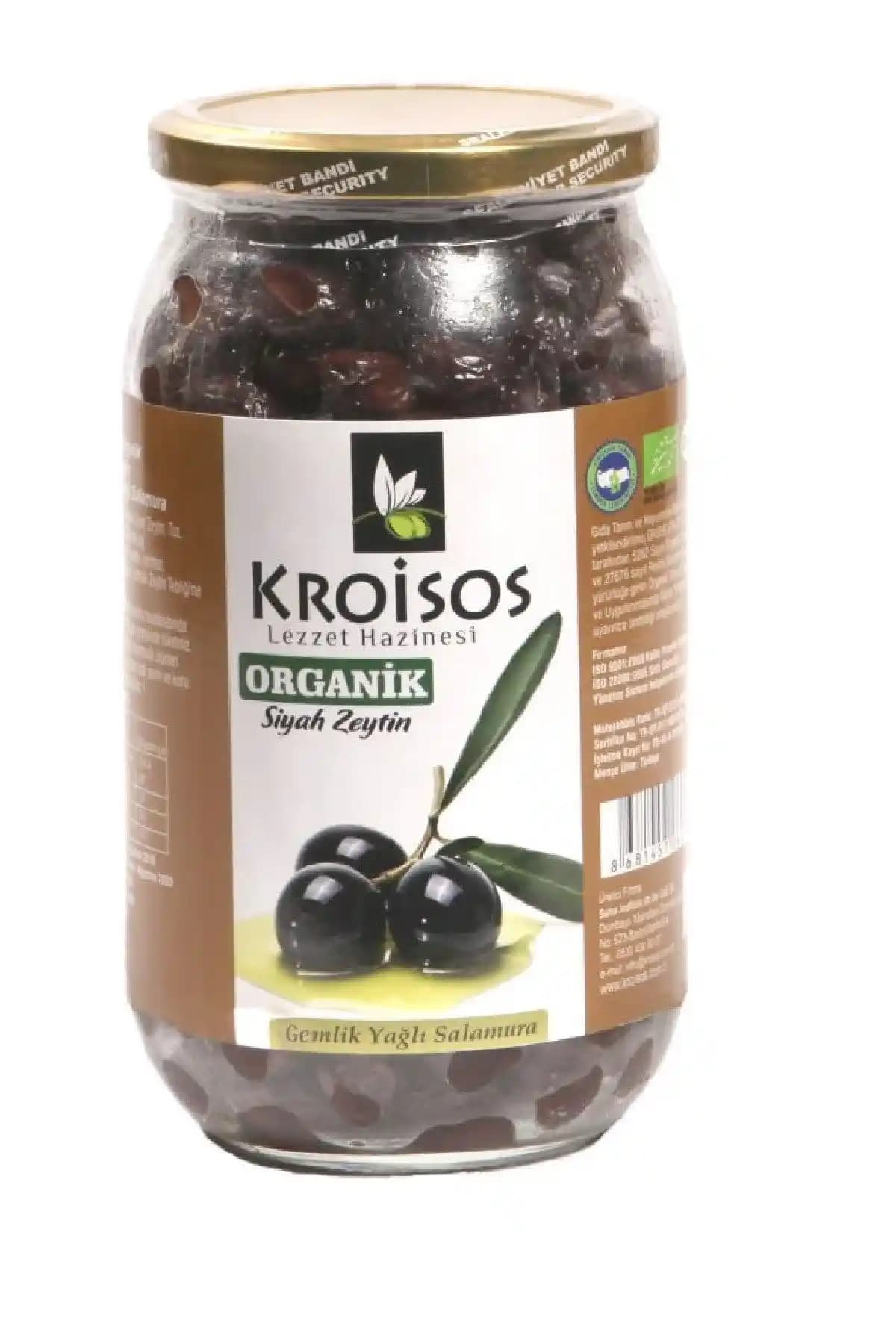 Kroisos Organik Siyah Zeytin 700g Gemlik'ten Doğal ve Lezzetli Salamura Zeytin