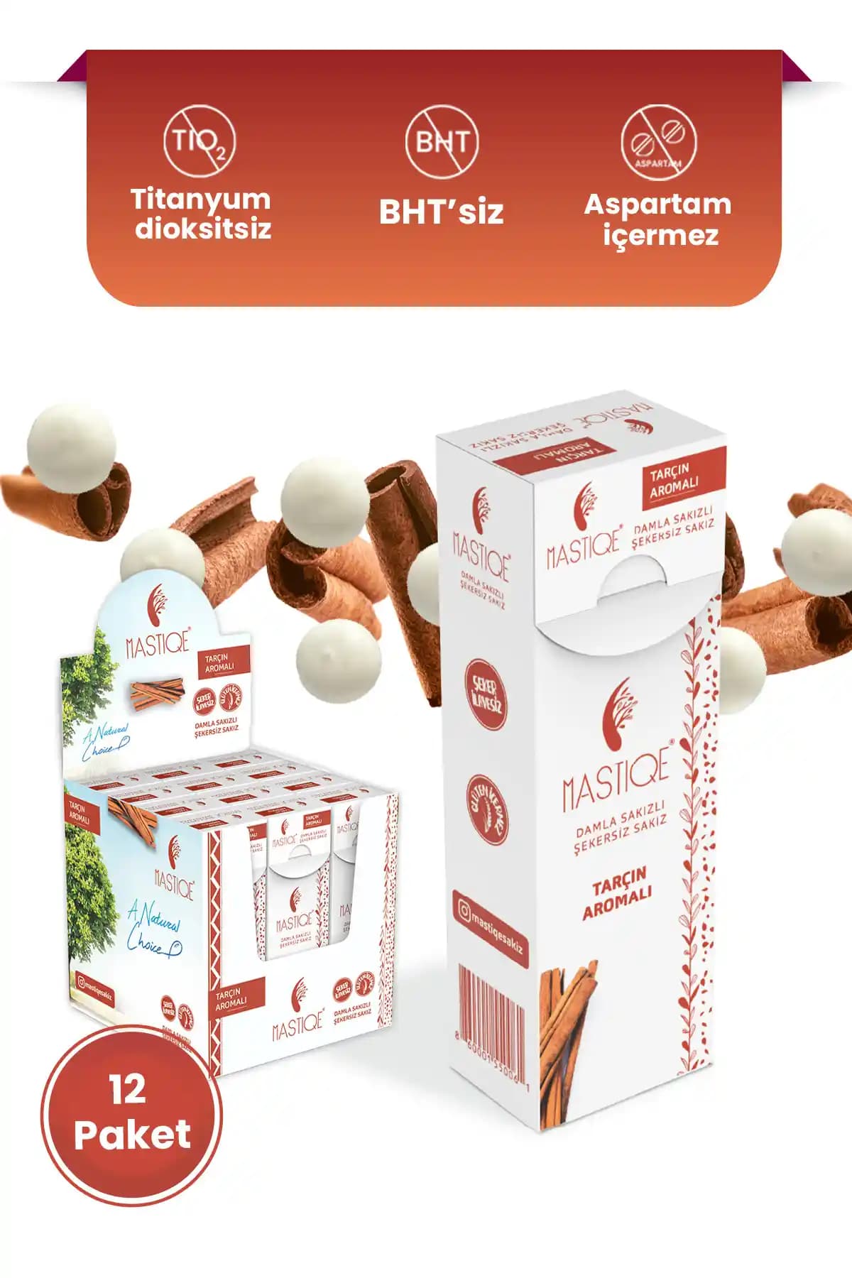 Mastiqe Doğal Tarçın Aromalı Damla Sakızlı Şekersiz Sakız Sağlıklı ve Ferahlatıcı Alternatif