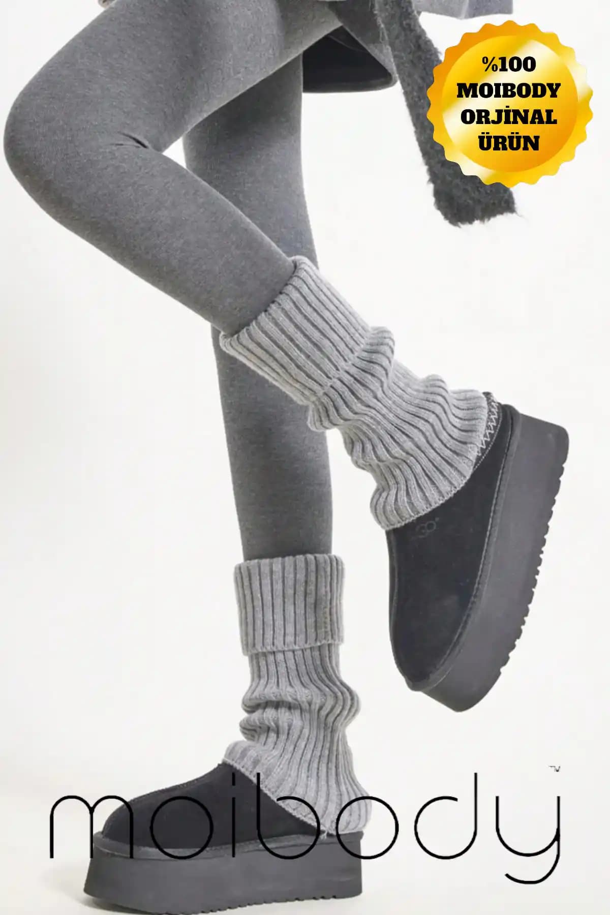 Moibody %100 Akrilik Triko Örgü Leg Warmer Ayak Isıtıcı Gri - Şık ve Fonksiyonel Tasarım