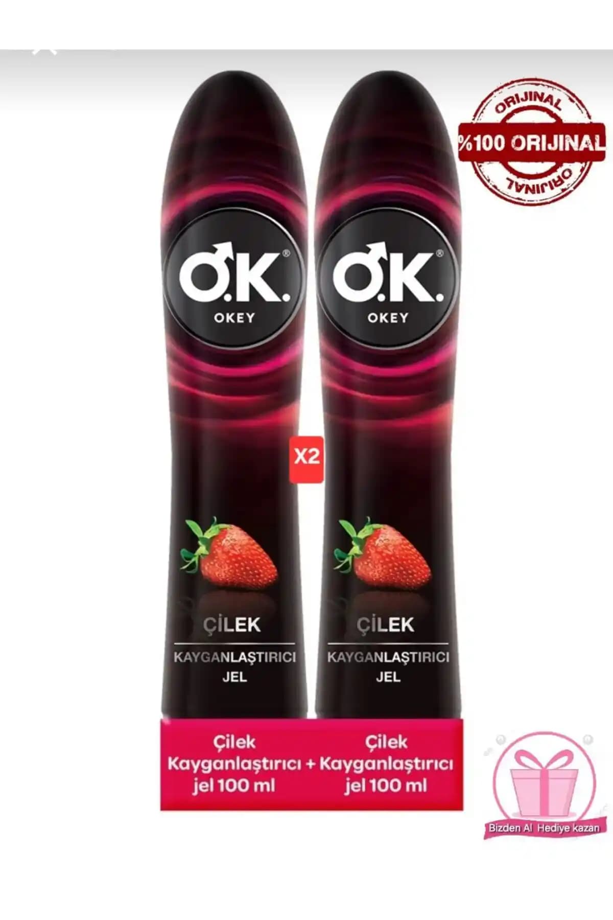 Okey Çilek Kayganlaştırıcı Jel 2'li Set: Aromatik ve Yenilebilir Cinsel Destek Ürünü