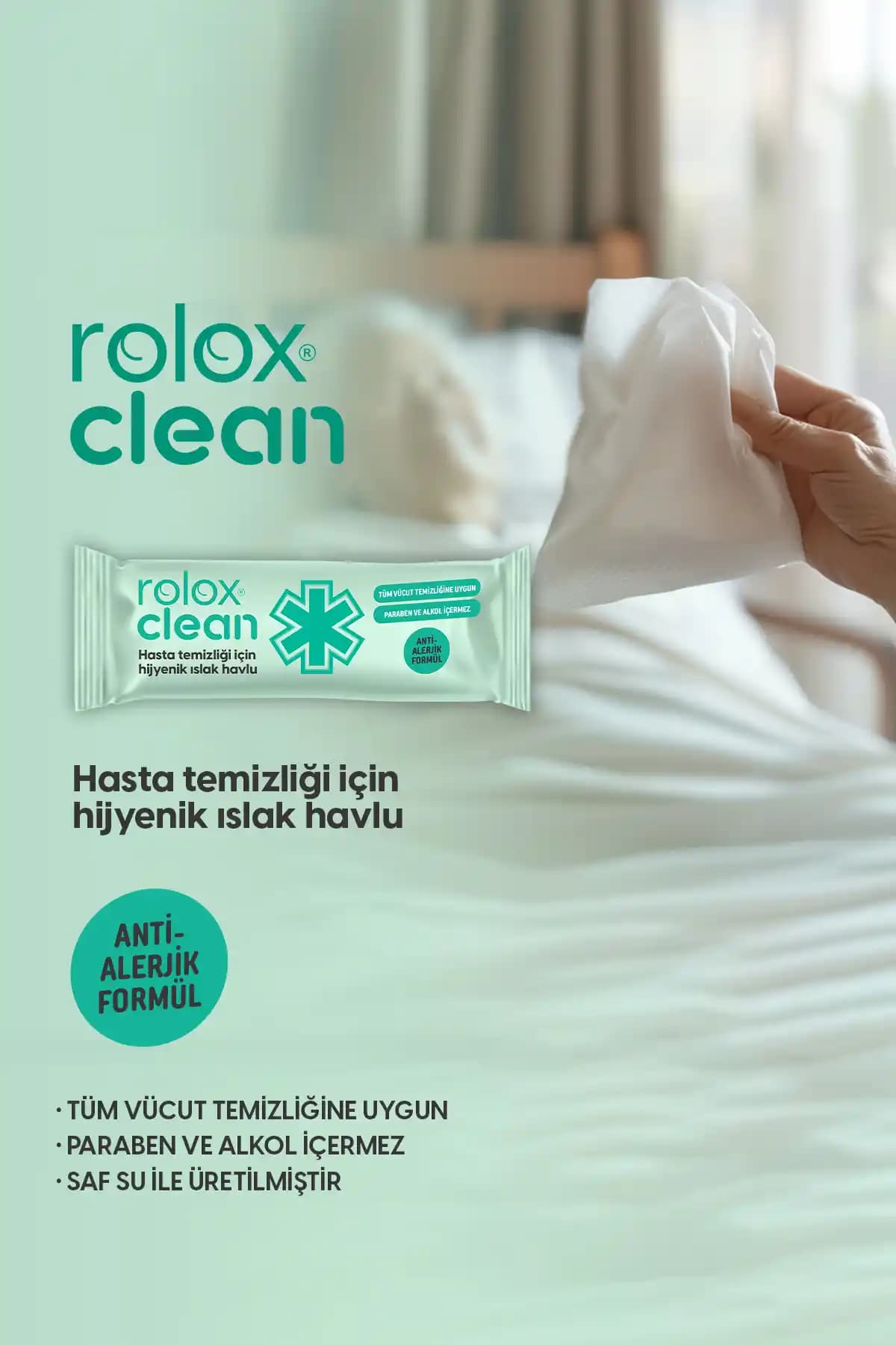 Rolox Clean - 50 Paket Hijyenik Islak Havlu Geniş Yüzey Temizliği ve Günlük Hijyen İçin