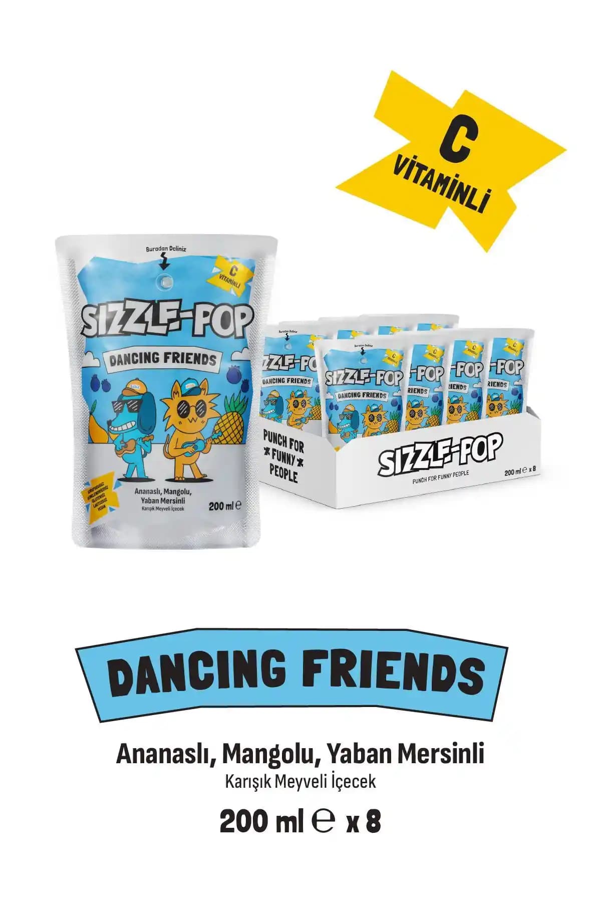 Sizzle Pop Dancing Friends Meyve Suları Ananas, Mango ve Yaban Mersini ile Sağlıklı ve Lezzetli Alternatif