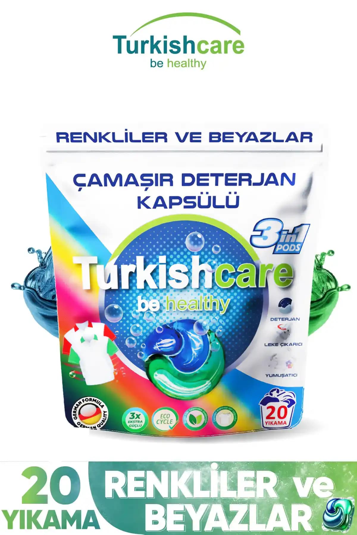 Turkishcare Hepsi Bir Arada Kapsülleri: Renkli ve Beyaz Çamaşırlar İçin Pratik Temizlik Çözümü