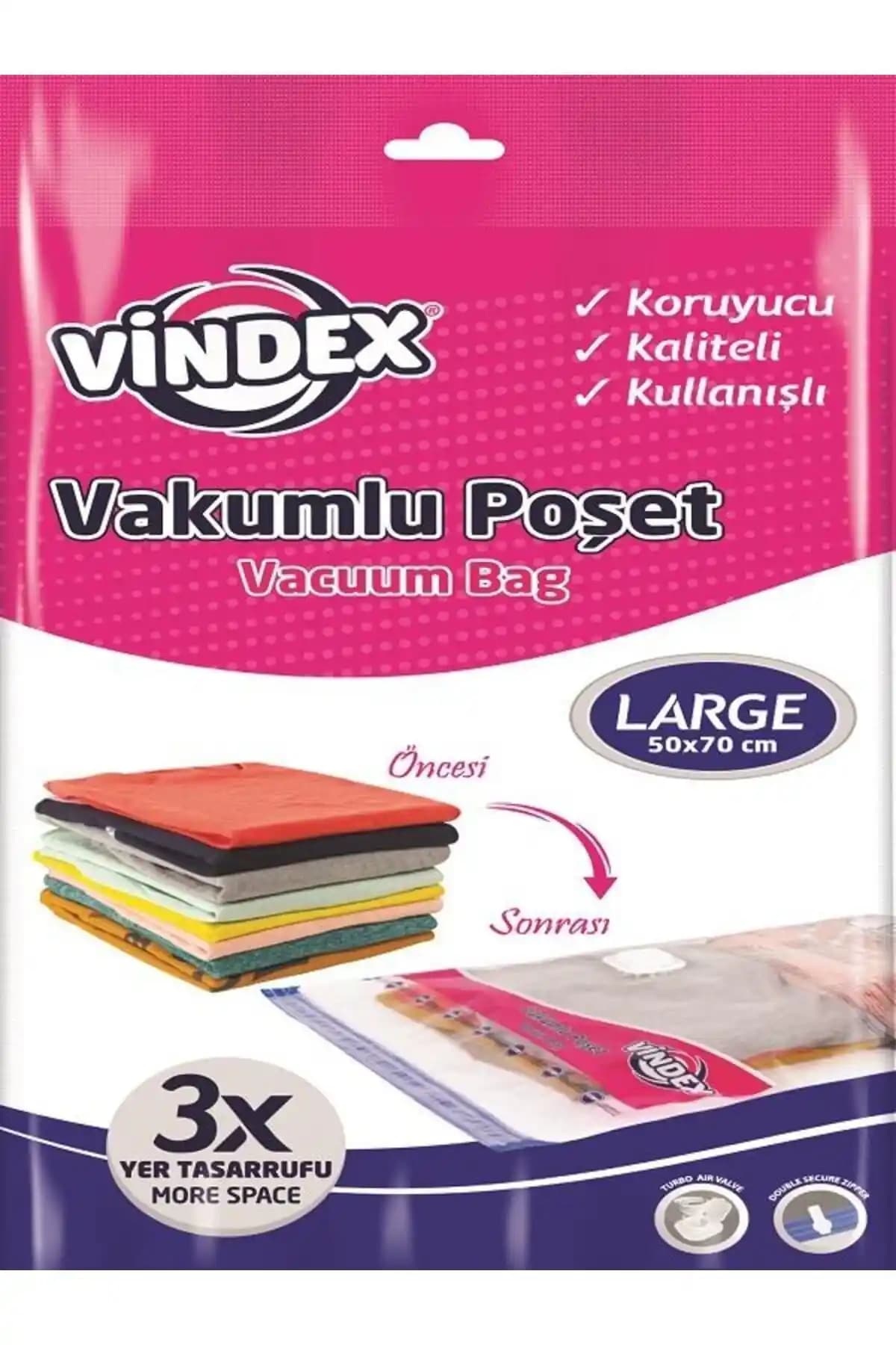 Vindex Vakumlu Poşet Large 50x70 Cm Büyük Eşyalar İçin Güçlü ve Çok Amaçlı Saklama Çözümü